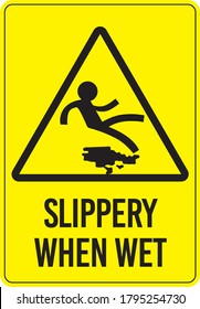 slippery when wet caution safety sign vector