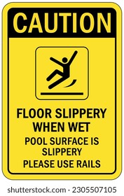 Slippery when wet for pool area sign and labels