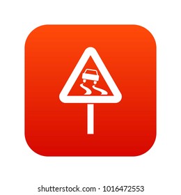 Slippery when wet road sign icon digital red for any design isolated on white vector illustration