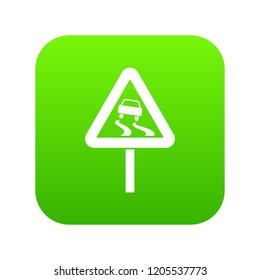 Slippery when wet road sign icon digital green for any design isolated on white vector illustration