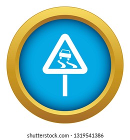 Slippery when wet road sign icon blue vector isolated on white background for any design