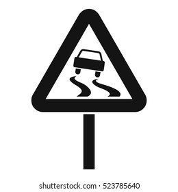 Slippery When Wet Road Sign Icon. Simple Illustration Of Slippery When Wet Road Sign Vector Icon For Web
