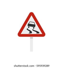 Slippery When Wet Road Sign Icon In Flat Style Isolated On White Background Vector Illustration