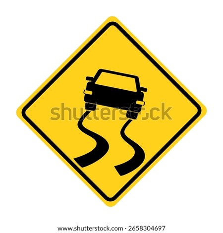 Slippery when wet road sign, Road sign warning of slippery conditions. Flat vector illustration design.
