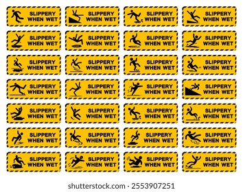 Slippery When Wet Set Symbol Sign,Vector Illustration, Isolate On White Background Label.EPS10