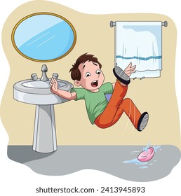 Slipping in the Bathroom Vector Illustration