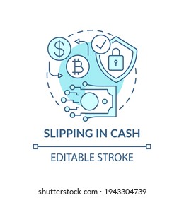 Slipping in cash concept icon. Deposit slip idea thin line illustration. Banking customer. Account number. Saving money in bank. Vector isolated outline RGB color drawing. Editable stroke