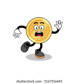 slipping dollar coin mascot illustration , character design