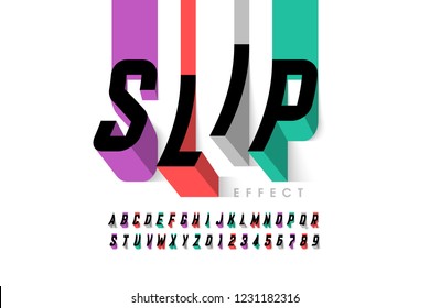 Slipping Effect Font, Alphabet Letters And Numbers Vector Illustration