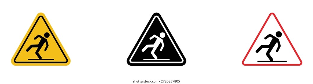 Abrutschen, Fallender Hazard-Icon-Vektor. Achtung nasser Boden Zeichen Symbol. Vektorgrafik.