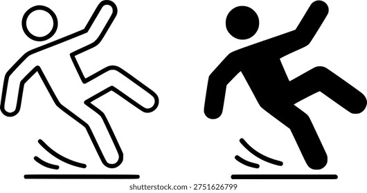 Slipping Icon Set, Accident Prevention Symbols, Minimalist Line and Silhouette Design