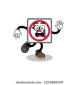slipping no left or U turn road sign mascot illustration , character design
