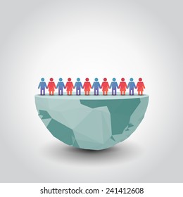 slit globe with people, illustration