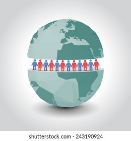 slit globe with people, illustration
