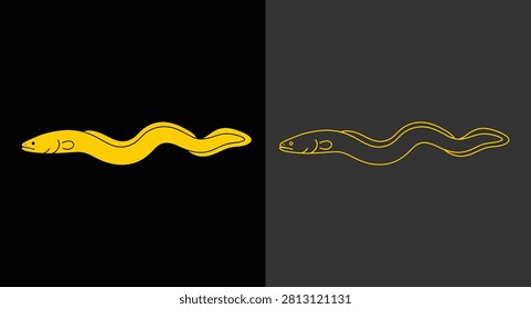 Slithering eel graphic silhouette and outline icon with underwater, wildlife