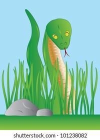 Slithering Green Snake Among Grass Illustration