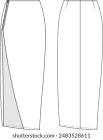 slitted zippered maxi long midi darted body-con dress template technical drawing flat sketch cad mockup fashion woman design style model 