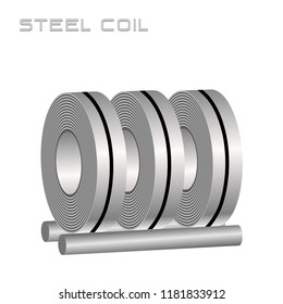 Slitting rolled steel coil, steel, strap storage in factory warehouse, Metal iron sheet industrial. Isolated vector