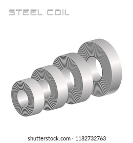 Slitting rolled steel coil, steel, strap storage in factory warehouse, Metal iron sheet industrial. Isolated vector