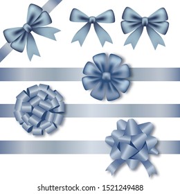 Sliver bows isolated on white. Vector New year decoration.