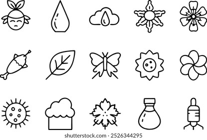 Sllergies Icons Set .Allergies Thin Line Icons - Editable Stroke - Icons Include Food Allergy, Seasonal Allergy, Itching, Sneezing, Congestion, Pets, Pollen, Allergens, Allergy Symptoms 