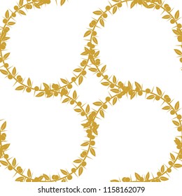 Sloe and birds, a set of three golden seamless patterns and border. Vector stock illustration.