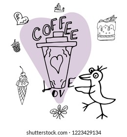 Slogan about coffee, hand drawing