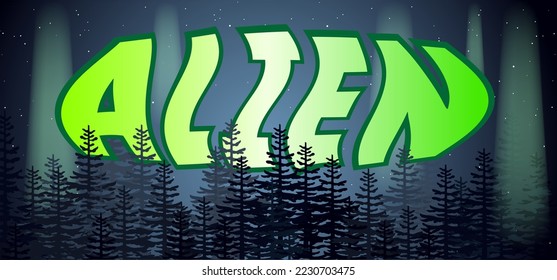 Slogan alien. For Ufo flying spaceship of aliens. World UFO day. Cartoon flying saucer. Vector alien spaceships. Futuristic unknown flying object. Space ship logo or icon. Sci-Fi sign