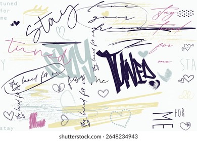 slogan art Tee, desenho mão padrão de grafite sem costura, escrita à mão padrão do amor, arte de tees, t shirt gráficos impressão vetor design, arte de tipografia urbana para t-shirt.eps8