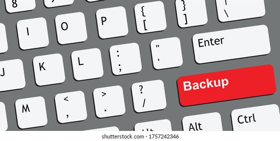 Slogan backup word on pc computer keyboard concept for laptop orkeypad Back up to success Vector quote icon Installation application software File Sharing Data system Folder files server archive cloud