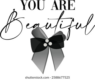 slogan beautiful bow pearl feminen print vector