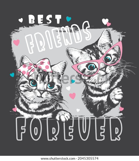 Slogan Best Friends Forever Two Cute Stock Vector (Royalty Free ...