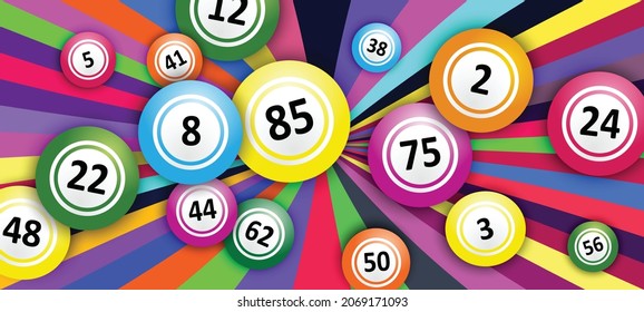 Slogan bingo for lottery, balls and numbers . Game of chance to win for young and old. Cartoon vector logo or symbol