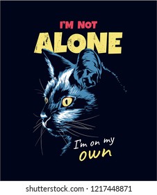 Slogan With Black Cat Illustration