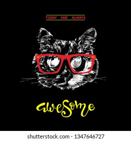 slogan with black cat illustration