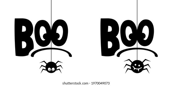 Slogan Boo With Spider For Happy Halloween Party On 31 October Fest. Flat Vector Cartoon Spin Pictogram.