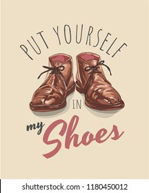 slogan with brown leather shoe illustration