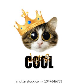 slogan with cat in the crown illustration