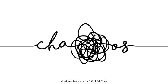 Slogan chaos. Cartoon, drawn scribble sketch circle object. Chaotic or chaos and order. Comic brain. Scrawls, wirwar draad. Random chaotic lines. Flat vector training, coach, coaching, workout concept