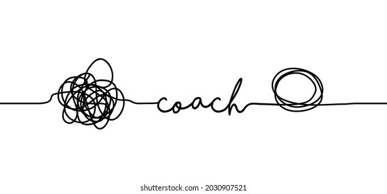 Slogan chaos. Cartoon, drawn scribble sketch circle object. Chaotic and order. Comic brain. Scrawls, wirwar draad. Random chaotic lines. Vector training, coach, coaching, workout concept. Target.