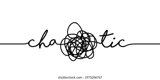 Slogan chaotic. Cartoon, hand drawn scribble sketch circle object. Chaotic or chaos and order. Comic brain. Scrawls, wirwar draad. tangled texture. Random chaotic lines. Flat vector motivation idea.