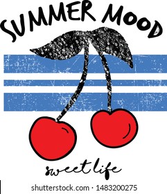 slogan.red cherry and summer mood design for girls 