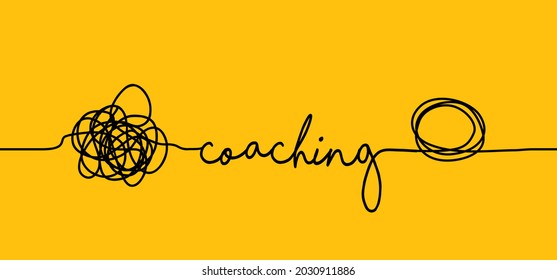 Slogan coaching. Cartoon, drawn scribble sketch circle object. Chaotic or chaos and order. Comic chaos brain. Scrawls, wirwar draad. Random chaotic lines. Vector training, coach, workout concept.