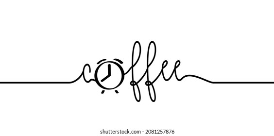 Slogan it's coffee time or coffee o'clock. Flat vector design. Motivation, inspiration message moment concept. Vector quotes for banner. Quote coffee cup signs ot icon.