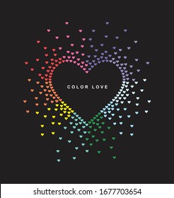 eslogan: el amor de color, un arte de ilustración de corazones. 