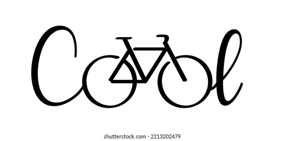 Slogan cool, Cartoon sport cyclist banner, walppaper or card. Cycling icon. Funny vector bike signs. Sports symbol. Clipart, comic cycling logo or pictogram. Line pattern.