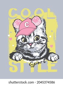 Slogan cool style with cute kitten. Print for t shirt.