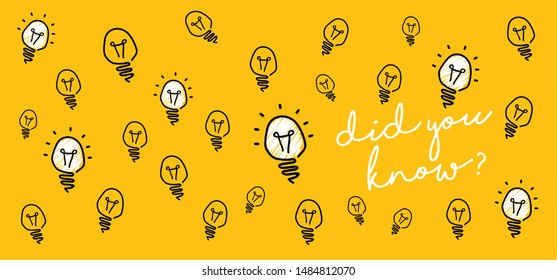 Slogan did you know, think. Comic brain electric lamp idea doodle. FAQ, business loading concept. Fun vector light bulb icon or sign ideas. Brilliant lightbulb education  or invention pictogram banner