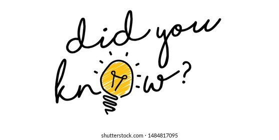 Slogan did you know, think. Comic brain electric lamp idea doodle. FAQ, business loading concept. Fun vector light bulb icon or sign ideas. Brilliant lightbulb education  or invention pictogram banner