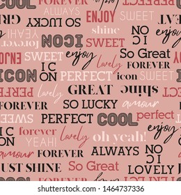 Slogan in verschiedenen Schriften Nahtloses Muster für T-Shirt Grafikanzeige